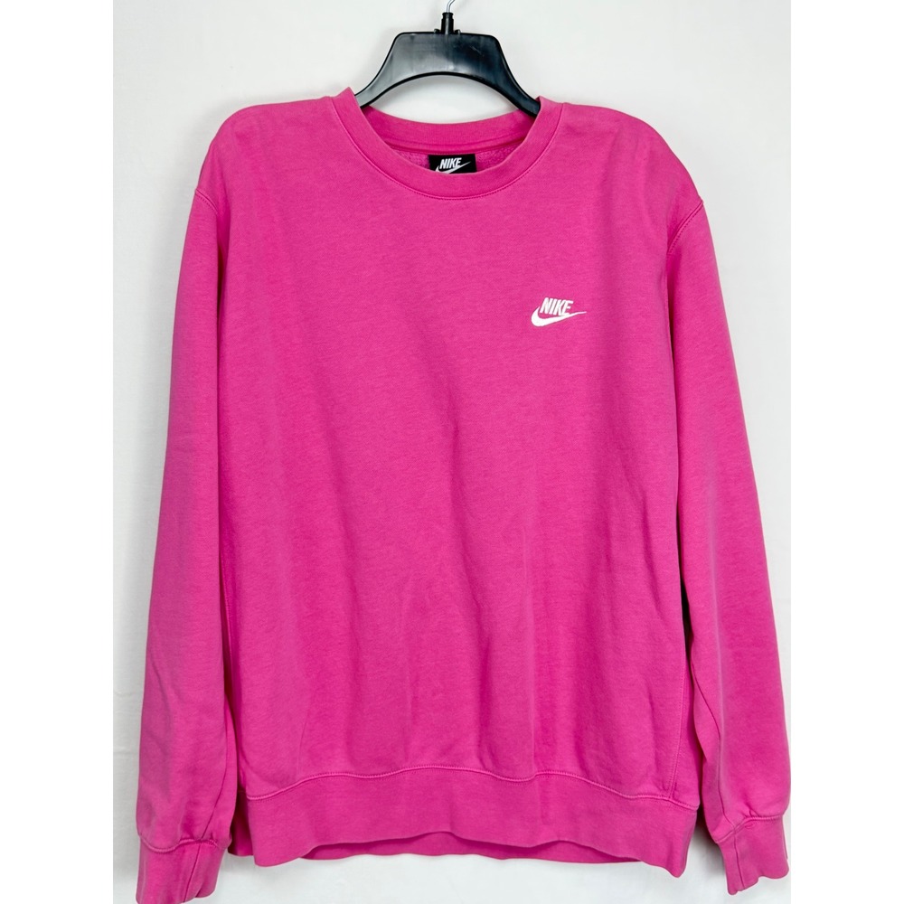 Nike Women Cotton Sweatshirt L Pink Embroidered Logo Crewneck Pullover
